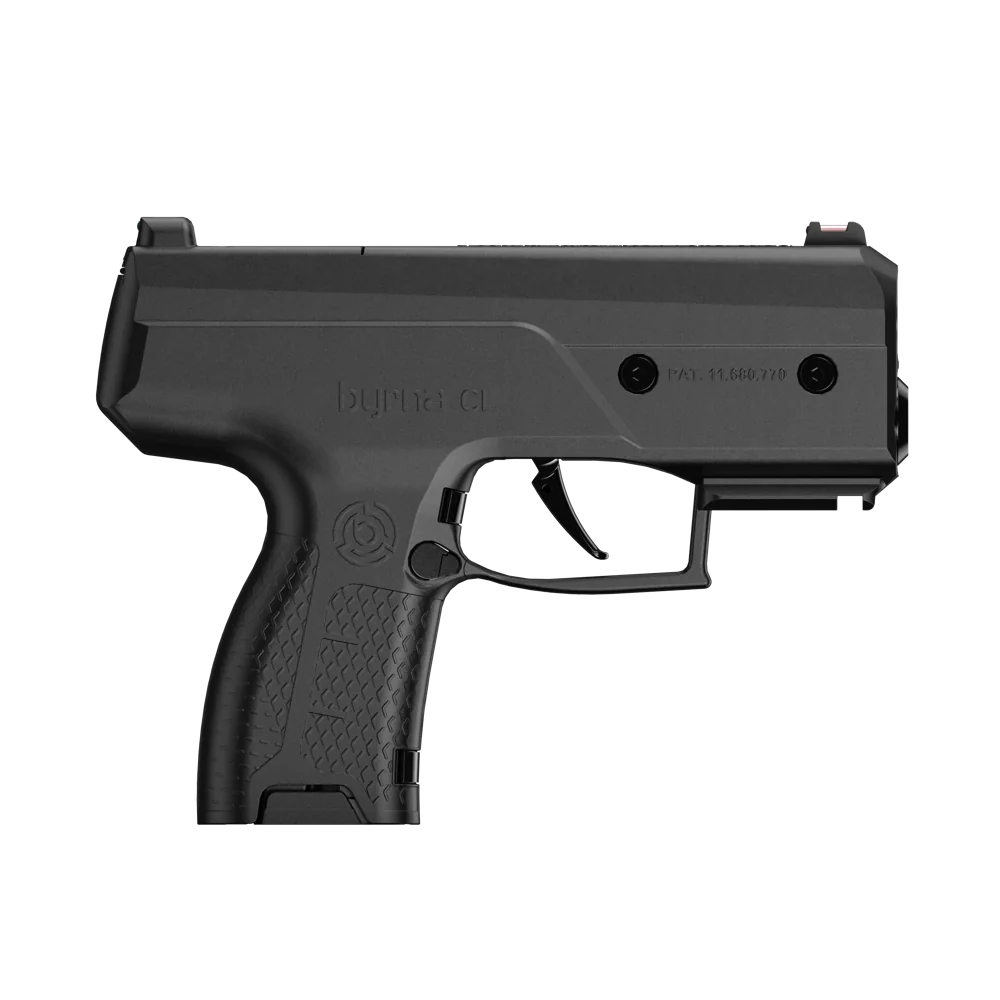 Byrna Compact Launcher black profile, manufacturer marketing image